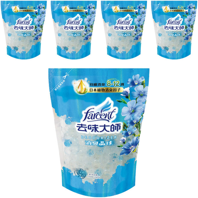 farcent 花仙子 去味大師 消臭晶球補充包 潔淨亞麻, 5包, 350ml