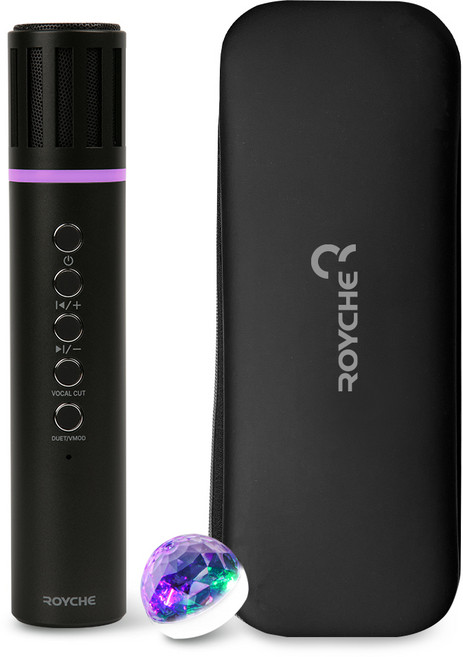 로이체 휴대용 차량용 블루투스 노래방 마이크 스피커, BTS-200KM, 블랙