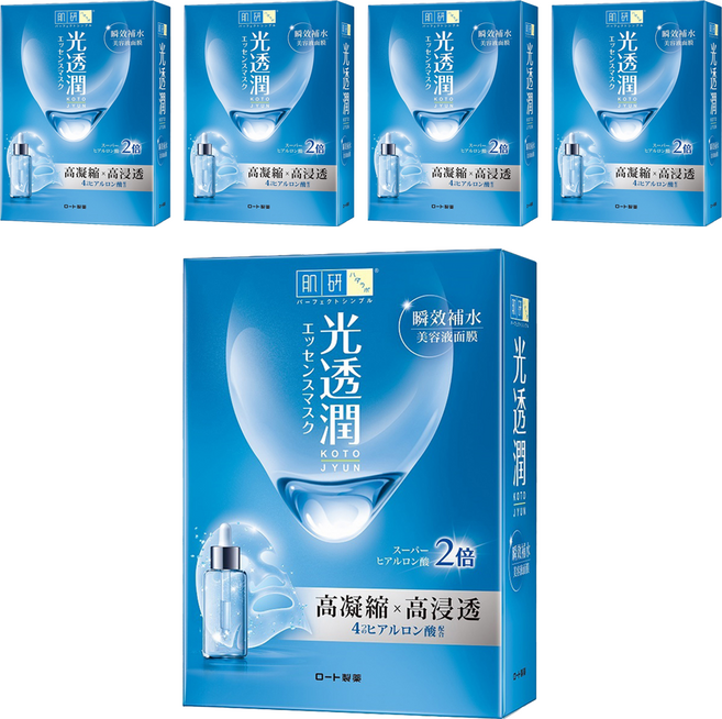 HADALABO 肌研 光透潤瞬效補水面膜 Set 超導植物纖維 立體剪裁 高效玻尿酸 水解礦物玻尿酸, 6片, 5盒