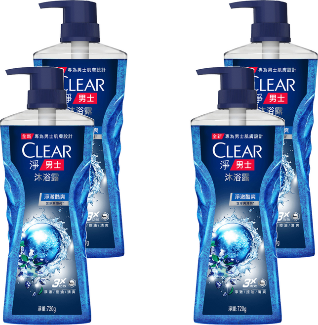 CLEAR 淨 男士平衡控油沐浴露 淨澈酷爽, 720g, 4瓶