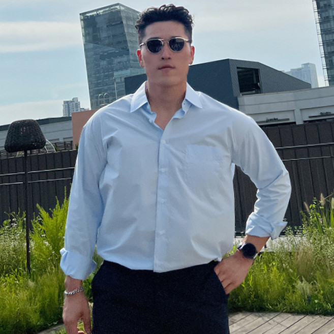 파이브라지 빅사이즈 오버핏 레인보우 워싱 포켓 긴팔 셔츠