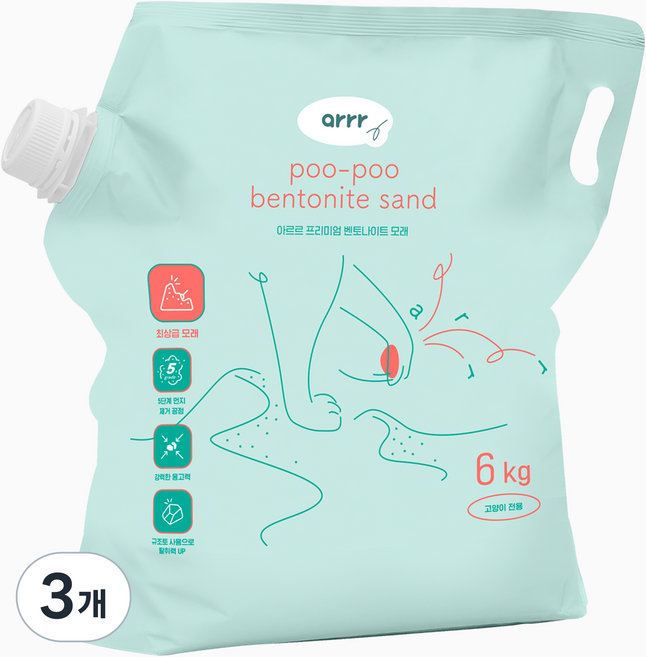 동원아르르 응고형 프리미엄 벤토나이트 고양이 모래, 6kg, 3개