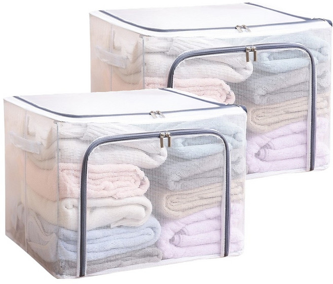 雙開口PVC鋼架衣服收納箱, 藏灰色, 2個