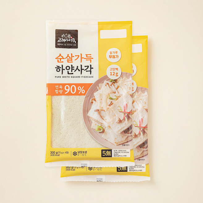 고래사어묵 순살가득 하얀사각 연육함량 90% 어묵 4장, 300g, 2개