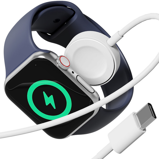 누아트 애플워치 호환 C타입 맥세이프 무선 충전기 케이블 충전독, 화이트, 1개