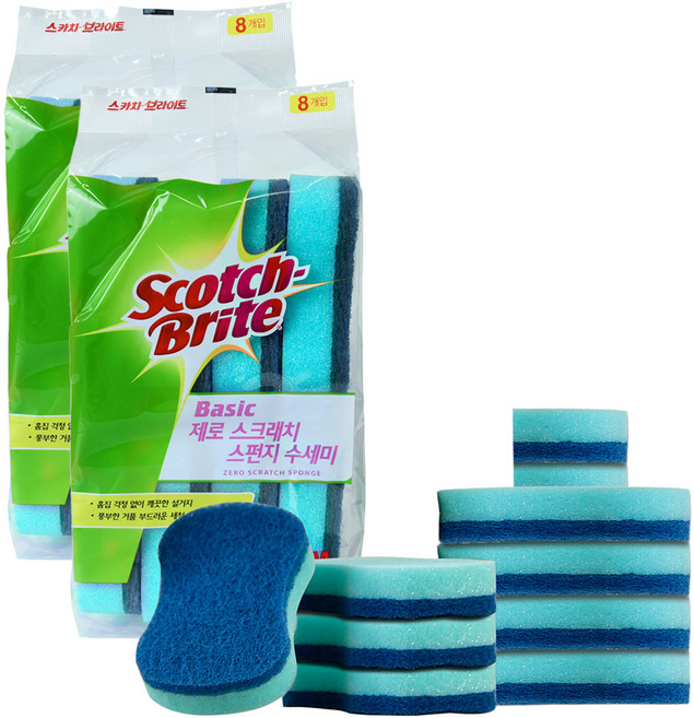 스카치브라이트 베이직 제로 스크래치 스펀지 수세미, 8개입, 2개