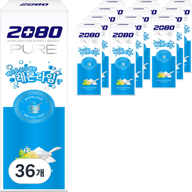 애경 2080 베이킹소다 퓨어 레몬라임향 치약, 120g, 36개