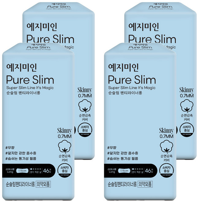 예지미인 순슬림 팬티라이너, 롱, 46개입, 4개