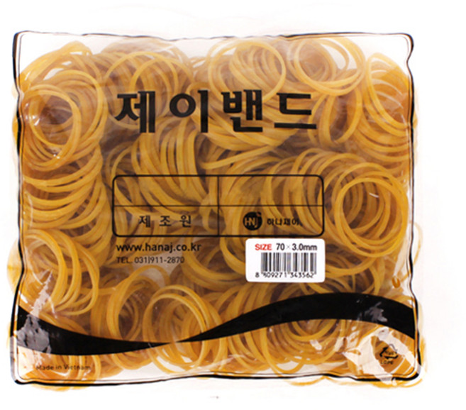 하나제이 10000 고무 제이밴드 70 x 3 mm, 노란색, 1개