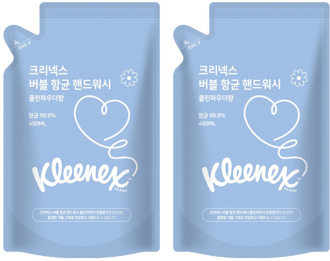 크리넥스 항균 핸드워시 클린파우더향 리필, 450ml, 2개