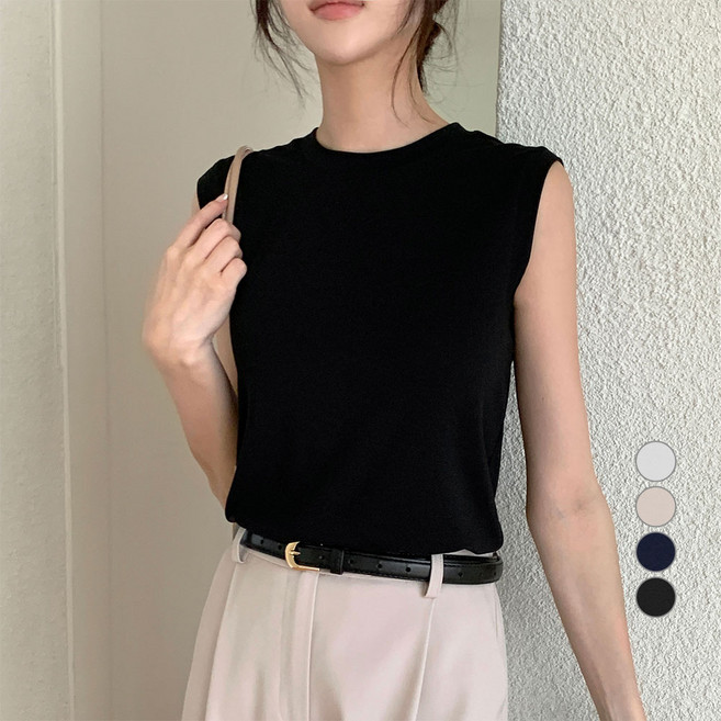 AFINAR 찰랑 레이온 민소매 라운드넥 티셔츠