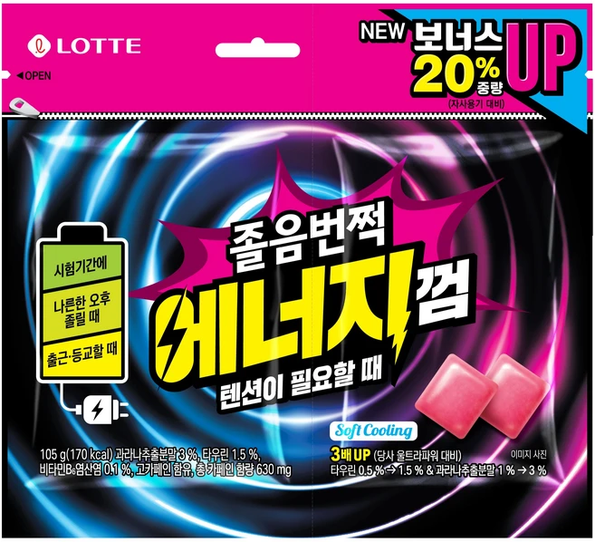 롯데웰푸드 졸음번쩍 에너지껌, 105g, 1개 - 쿠팡