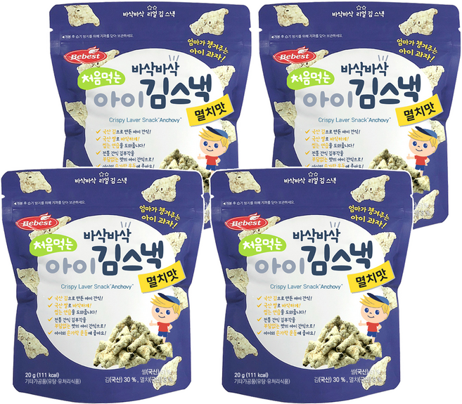 베베스트 처음먹는 아이 김스낵, 멸치맛, 20g, 4개
