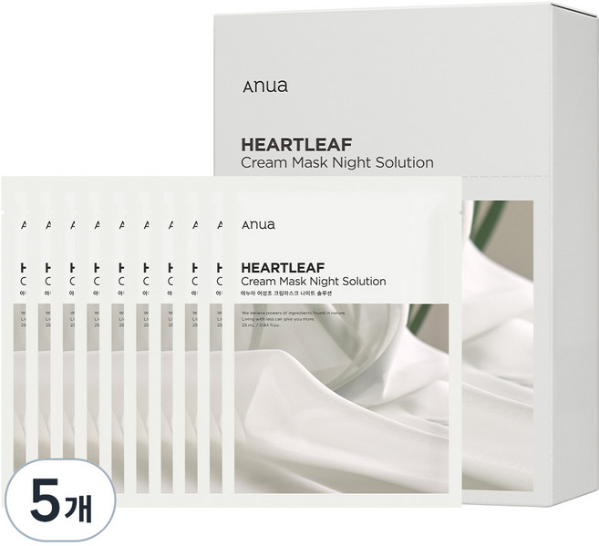 아누아 어성초 피부진정 보습 장벽강화 나이트 솔루션 크림 시트 마스크팩 25ml, 10개입, 5개