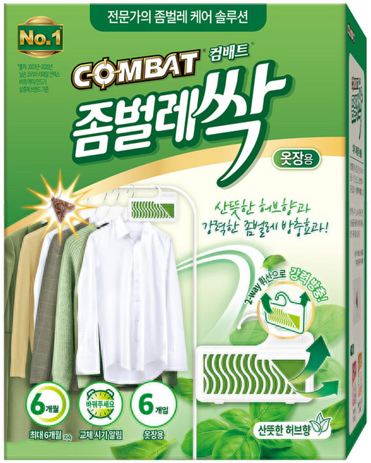 컴배트 좀벌레싹 옷장용 허브향 방충제 6p, 18g, 1개