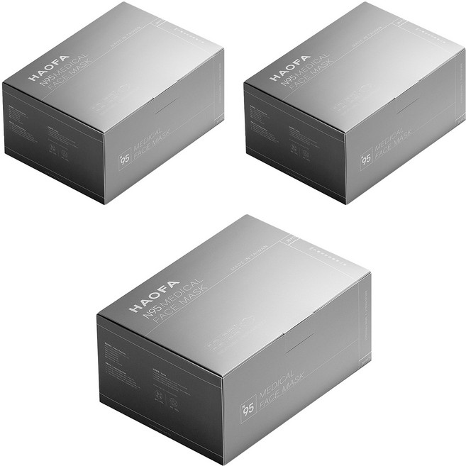 HAOFA 氣密型N95立體醫療口罩 防曬活性碳款 M, 30片, 3盒, 石英碳