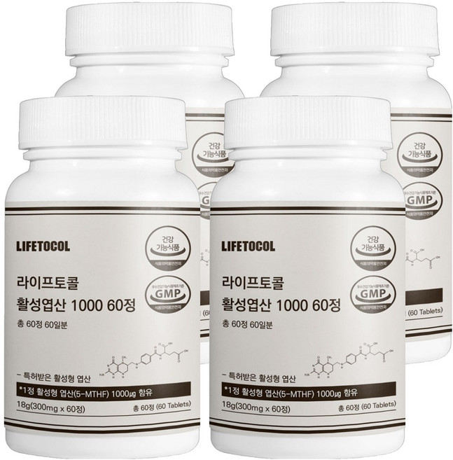 라이프토콜 활성 엽산 1000, 60정, 4개