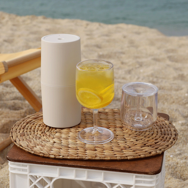 아띠홈 라베르 휴대용 맥주 와인잔 커플세트 2p + 크림 케이스, 420ml, 1세트