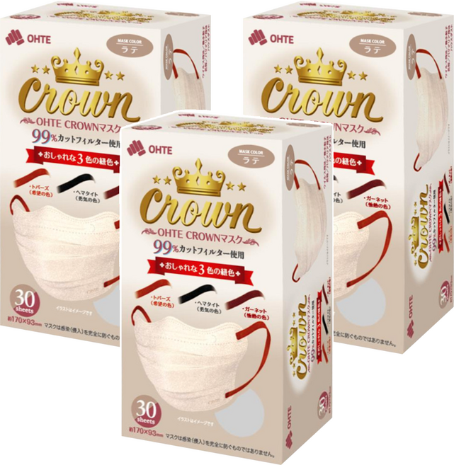 OHTE 新快適 CROWN 成人口罩, 3個, 30片, 香檳色