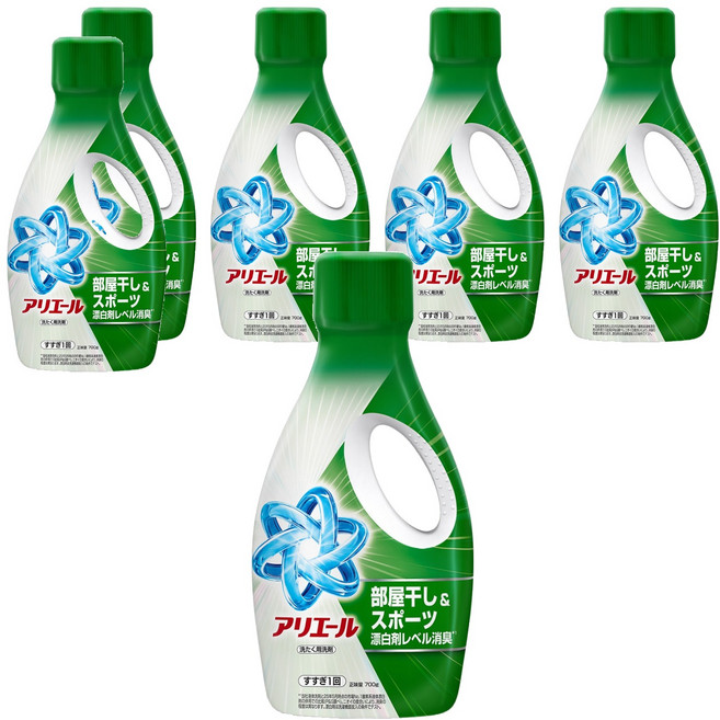 ARIEL 日本原裝進口 超濃縮抗菌抗臭洗衣精 室內晾乾 綠色, 700g, 6個