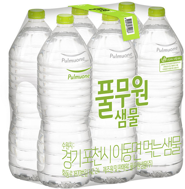 풀무원샘물 무라벨 생수, 2L, 6개