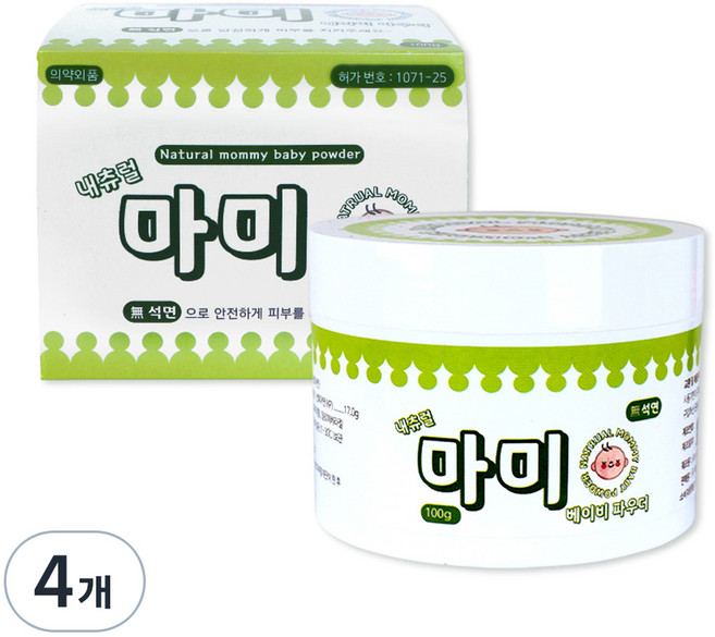내츄럴마미 베이비 파우더 무석면 땀띠방지, 100g, 4개
