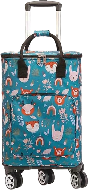 可折疊伸縮拉桿萬向5輪行李購物車, 小動物 綠色, 1個