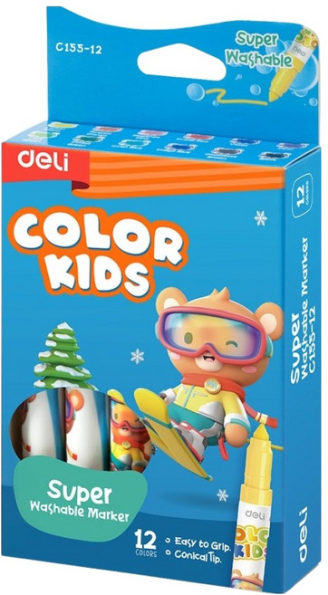 deLi 得力 COLOR KIDS水洗麥克筆 EC155-12 12色, 多色, 12支