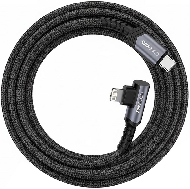 CODEWAY 90度 USB C to Lightning 快充充電線, 2m, 灰色, 1條