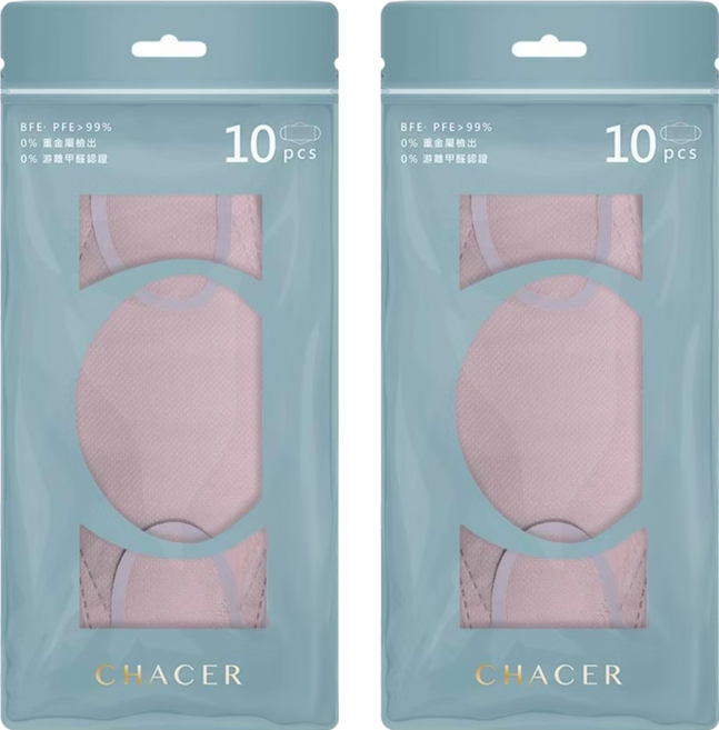 CHACER 佳和口罩 成人4D立體醫用口罩, 櫻落雪粉, 10片, 2包