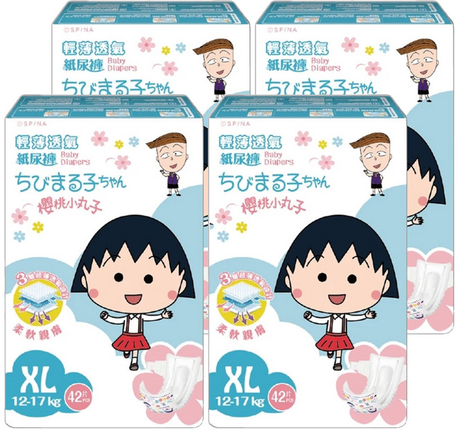 shubao 舒寶 輕薄透氣尿布 櫻桃小丸子聯名款, XL, 168片