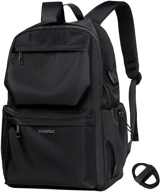 Marco Polo 輕量尼龍口袋後背包+USB線組 MP3258 黑色 30 x 13 x 42cm 男女通用, 1組