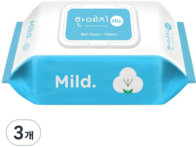 한예지 휴 마일드 물티슈 캡형, 100매, 3개