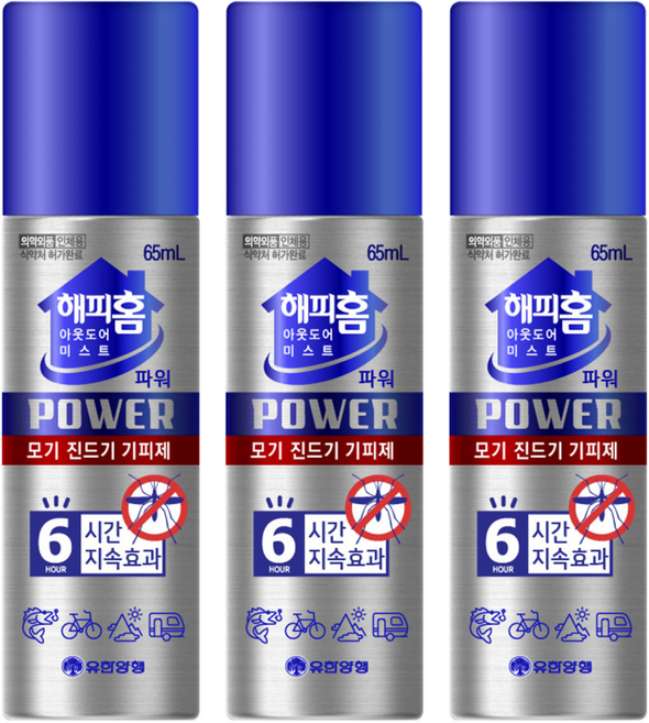 해피홈 아웃도어 미스트 파워 모기 진드기 기피제, 65ml, 3개