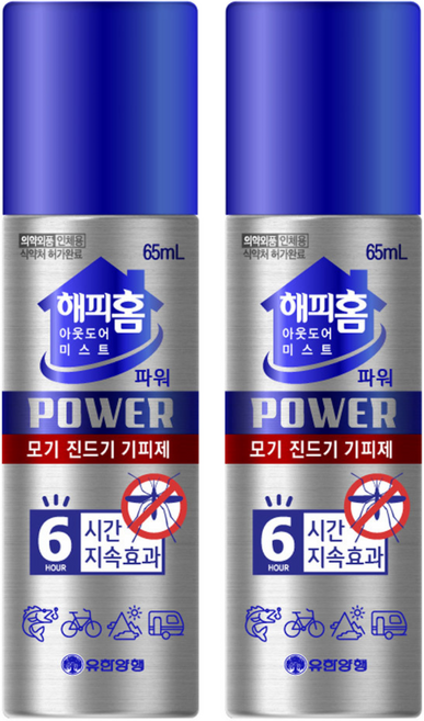 해피홈 아웃도어 미스트 파워 모기 기피제, 65ml, 2개