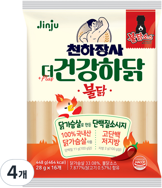 건강하닭 천하장사 더 불닭 소시지, 448g, 4개