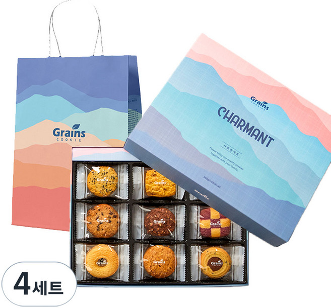 그래인스쿠키 샤르망 쿠키 9종 x 4p + 쇼핑백 세트, 4세트