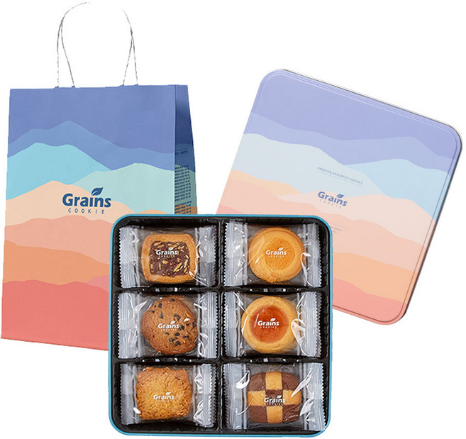 그래인스쿠키 베이커스초이스 틴케이스 쿠키 + 쇼핑백 세트, 1세트