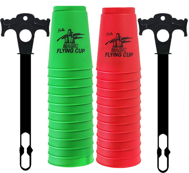 해피아이몰 스피드 컵쌓기 2종 x 12p + 휴대용 홀더 2p 세트, 빨강, 초록, 1세트