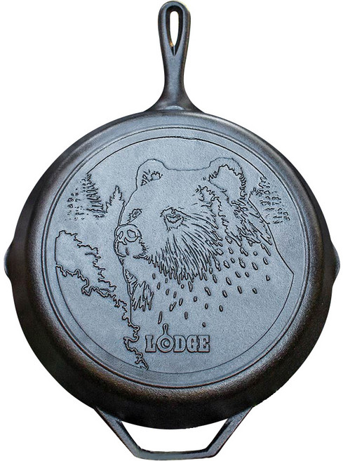 LODGE 野生動物系列 電磁爐適用鑄鐵露營煎鍋 美國製 棕熊, 1個, 32cm