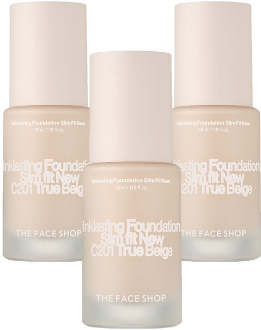 THE FACE SHOP 菲詩小舖 貼妝持久粉底液 Slim Fit New 15ml, C201 True Beige, 3瓶