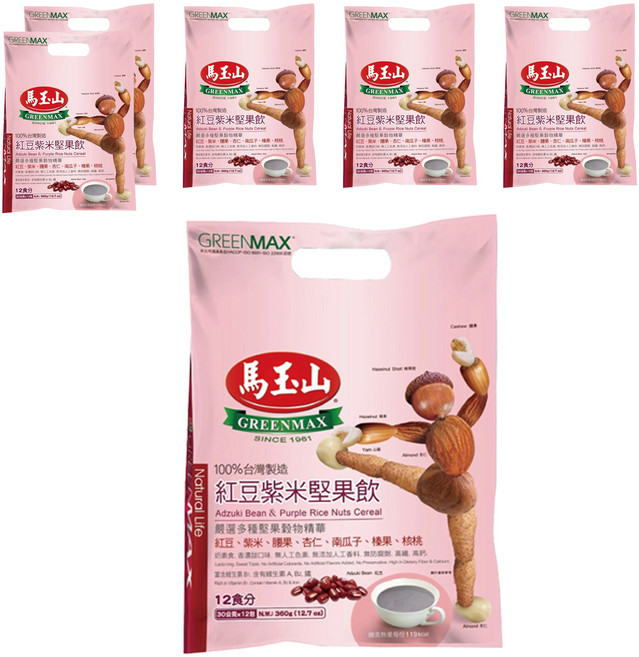 馬玉山 紅豆紫米堅果飲, 360g, 6袋