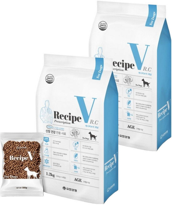 유한양행레시피브이 강아지 처방식사료, 신장, 1.2kg, 2개
