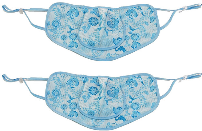 구리원사 2단 T3 꽃무늬 햇빛차단 마스크 24 x 12.5 cm, 1개입, 2개, 블루