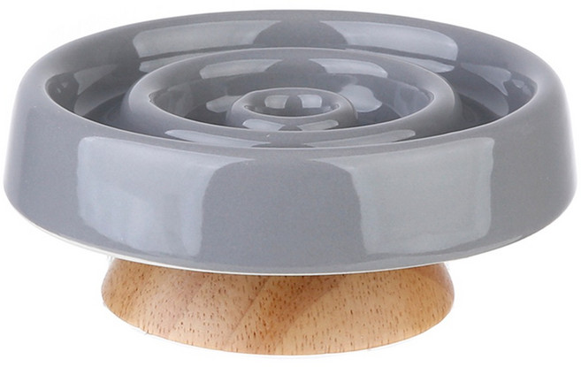 Please Pet 寵物木質底座慢食碗, 1個, 灰色