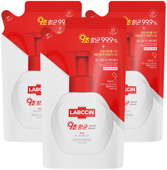 랩신 토탈 포밍 핸드워시 파우더리허브향 리필, 450ml, 3개