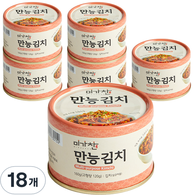 미가찬 캔 만능 김치 간편요리, 160g, 18개