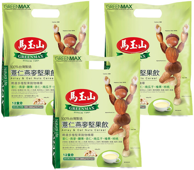 馬玉山 薏仁燕麥堅果飲, 360g, 3袋