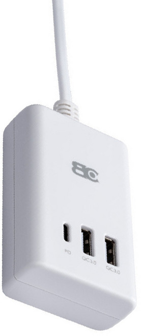 BC 博銓科技 PD20W TYPE-A x 2 + TYPE-C PD + QC 充電延長線, 1.2m, 白色, 1條