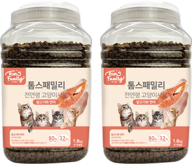 톰스패밀리 전연령 고양이사료, 닭+연어, 1.8kg, 2개